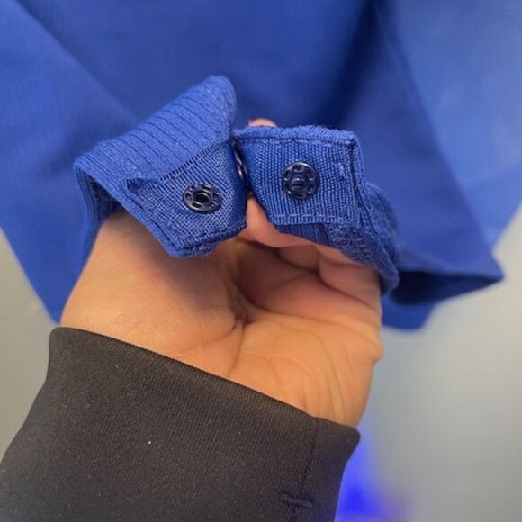 Blouse Blue Asymmetrical One-Shoulder Top With Sheer Puff Sleeve Fashion Elegant - Picture 12 of 16